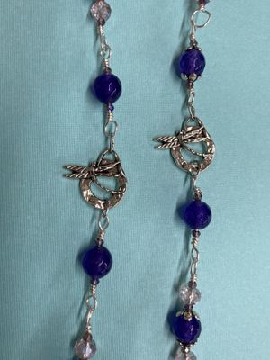 OTD N221 Dragonfly Connectors and Silver Findings with Purple Glass Beads and Lavender Crystal Necklace