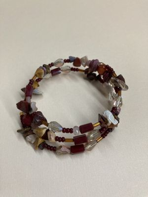 MWB004 Mixed Gemstones and Glass Beads in the Burgundies Memory Wire Bracelet