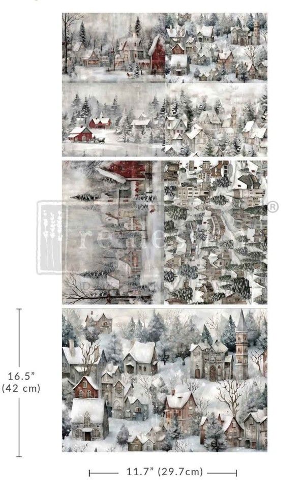 A3 Decoupage Fiber - Silent Night Snow Village