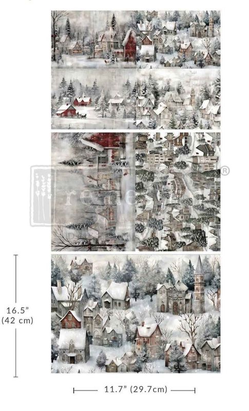 A3 Decoupage Fiber - Silent Night Snow Village