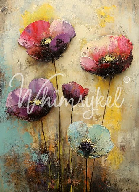 Whimsykel Painted Poppies Flower Decoupage Tissue