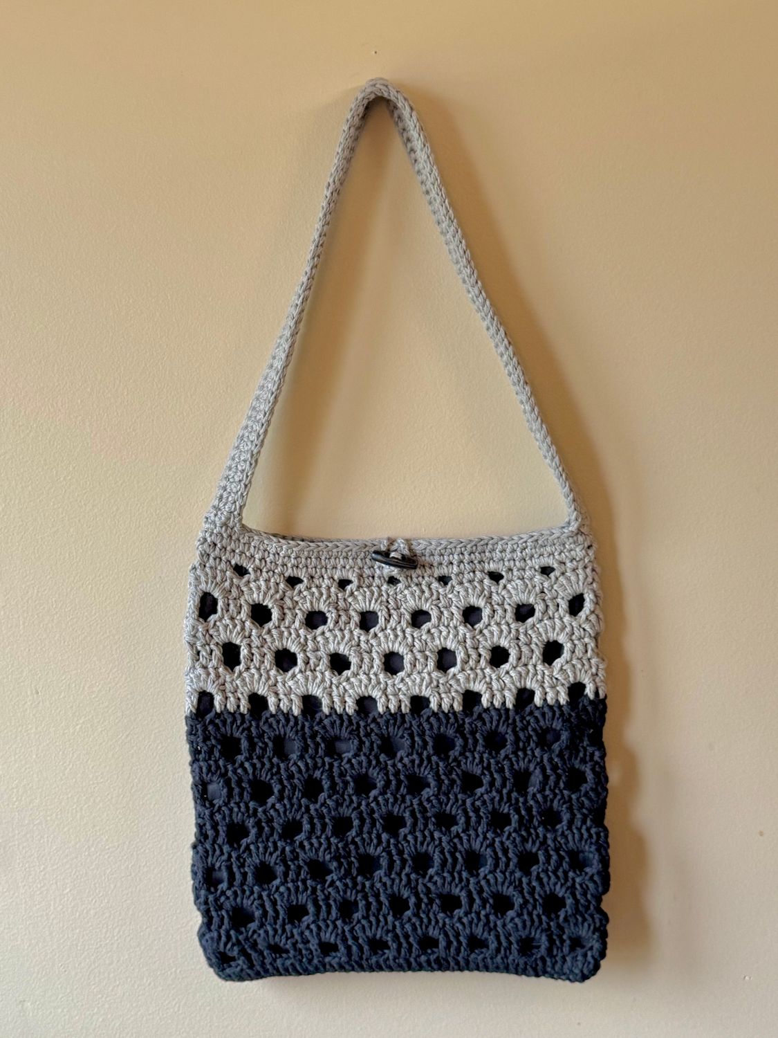Black Grey Lined Market Bag