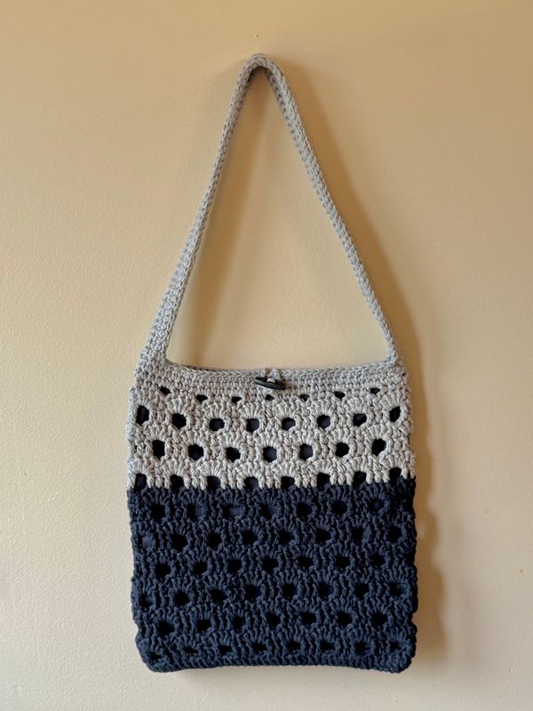Black Grey Lined Market Bag