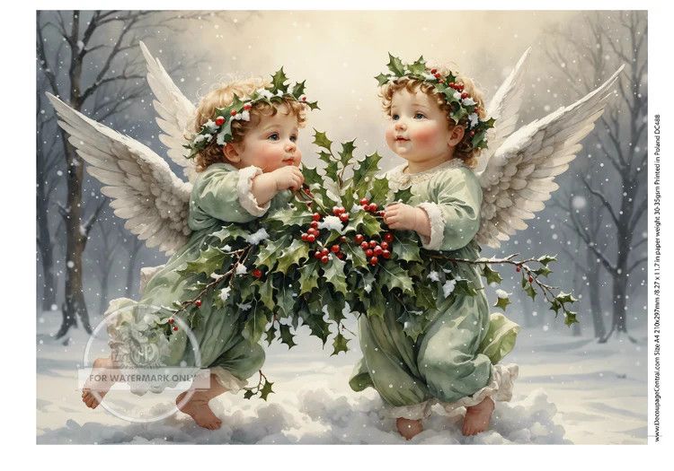 A4 Christmas Cherubs Solo Rice Paper