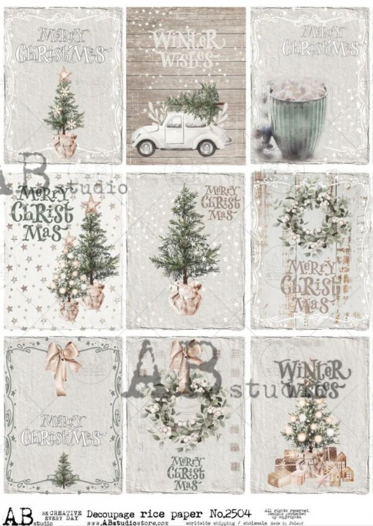 A4  White Christmas Icons Rice paper