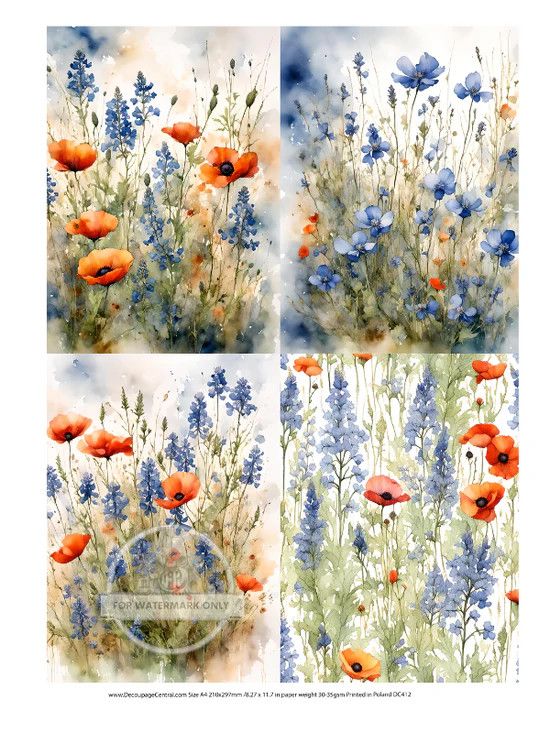 A4 Bluebonnets and poppies  Quad Rice Paper