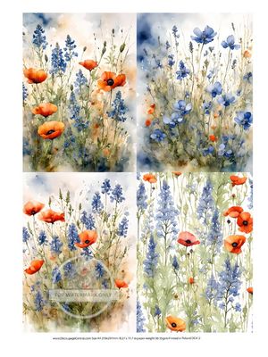FFFPA A4 Bluebonnets and poppies  Quad Rice Paper