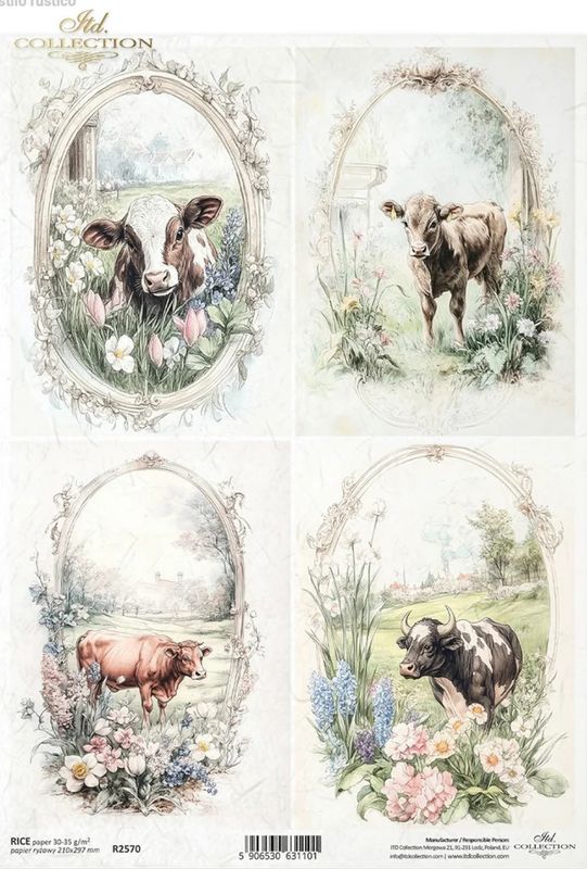 A4 Rustic Vintage Cow Quad Rice Paper