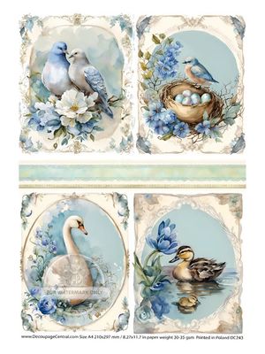 FFFPA A4 Birds in Blue Rice Paper