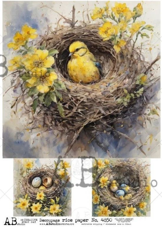 A4 Yellow Bird in Nest Rice Paper