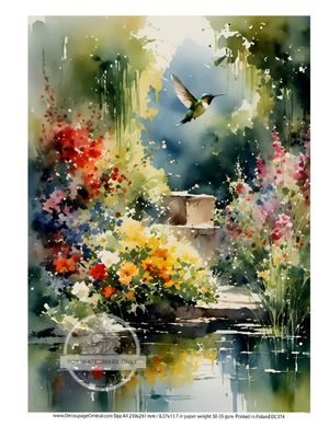 A4 Colorful Cottagecore Hummingbird Rice Paper