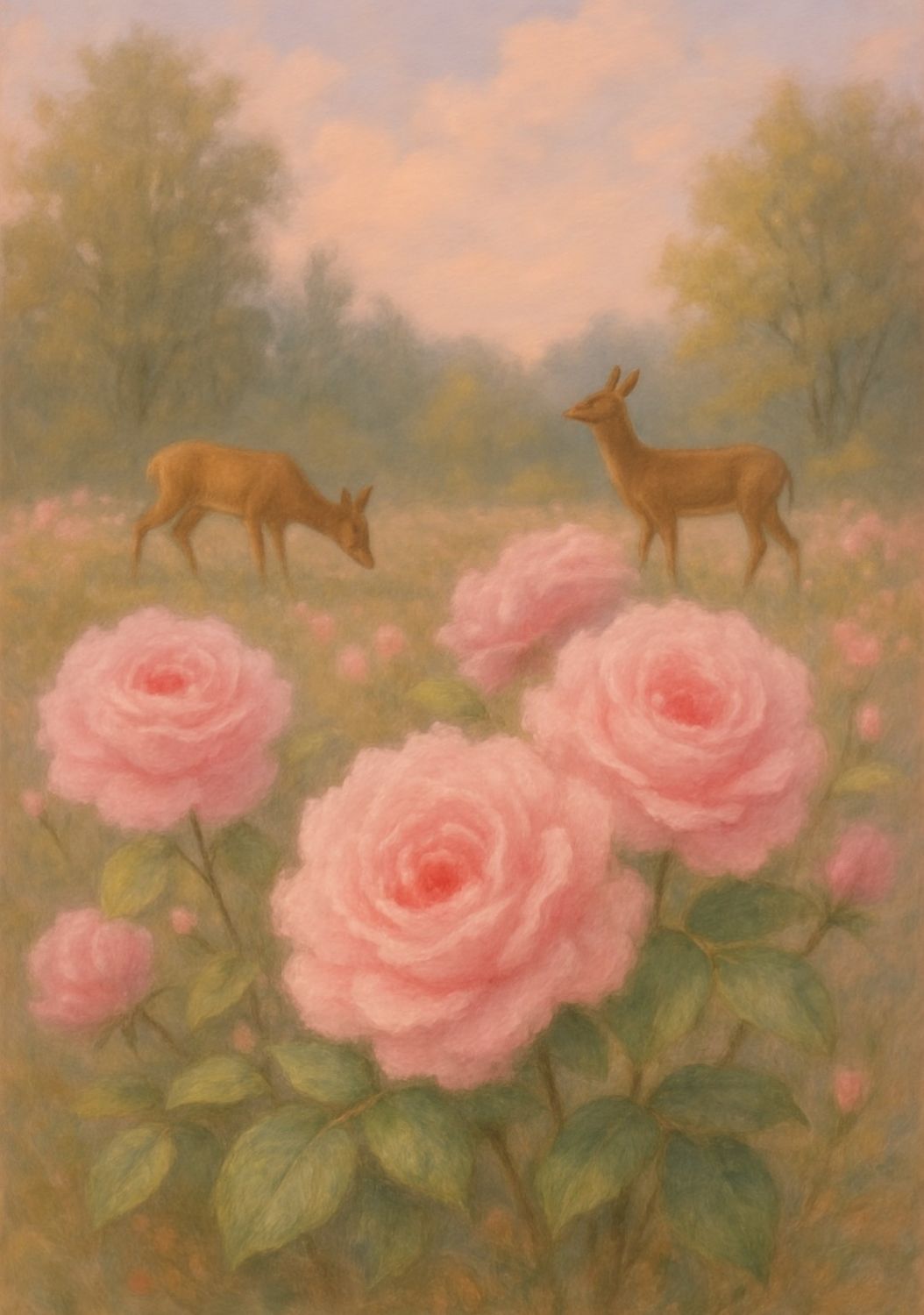 A4 FFF Deer With Roses