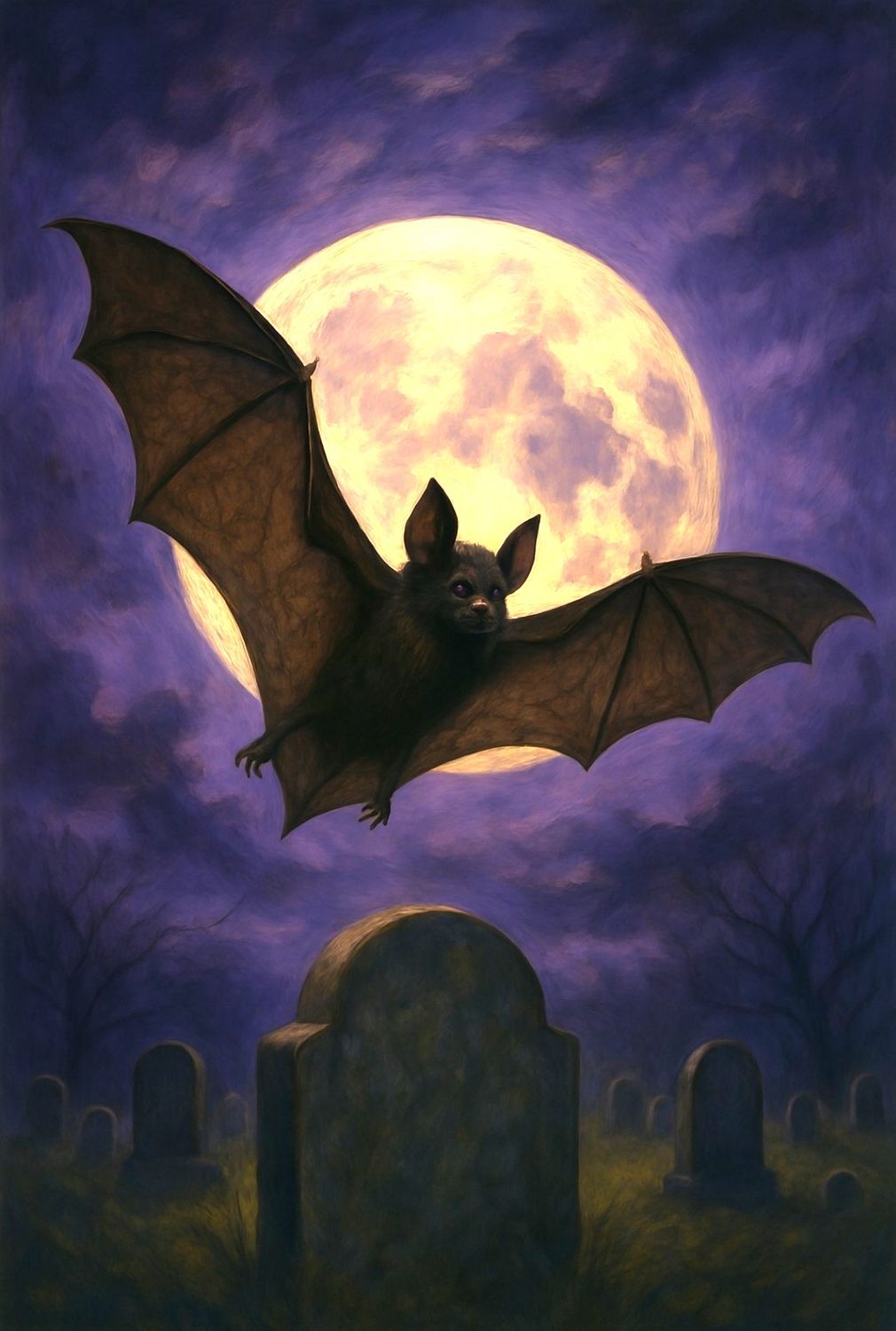 A4 FFF Bat Over Moon Decoupage Rice Paper