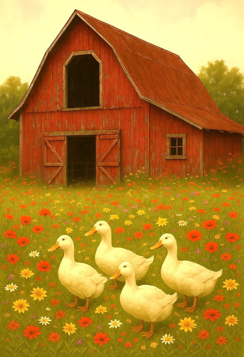 A4 FFF Barn and Ducks Decoupage Rice Paper