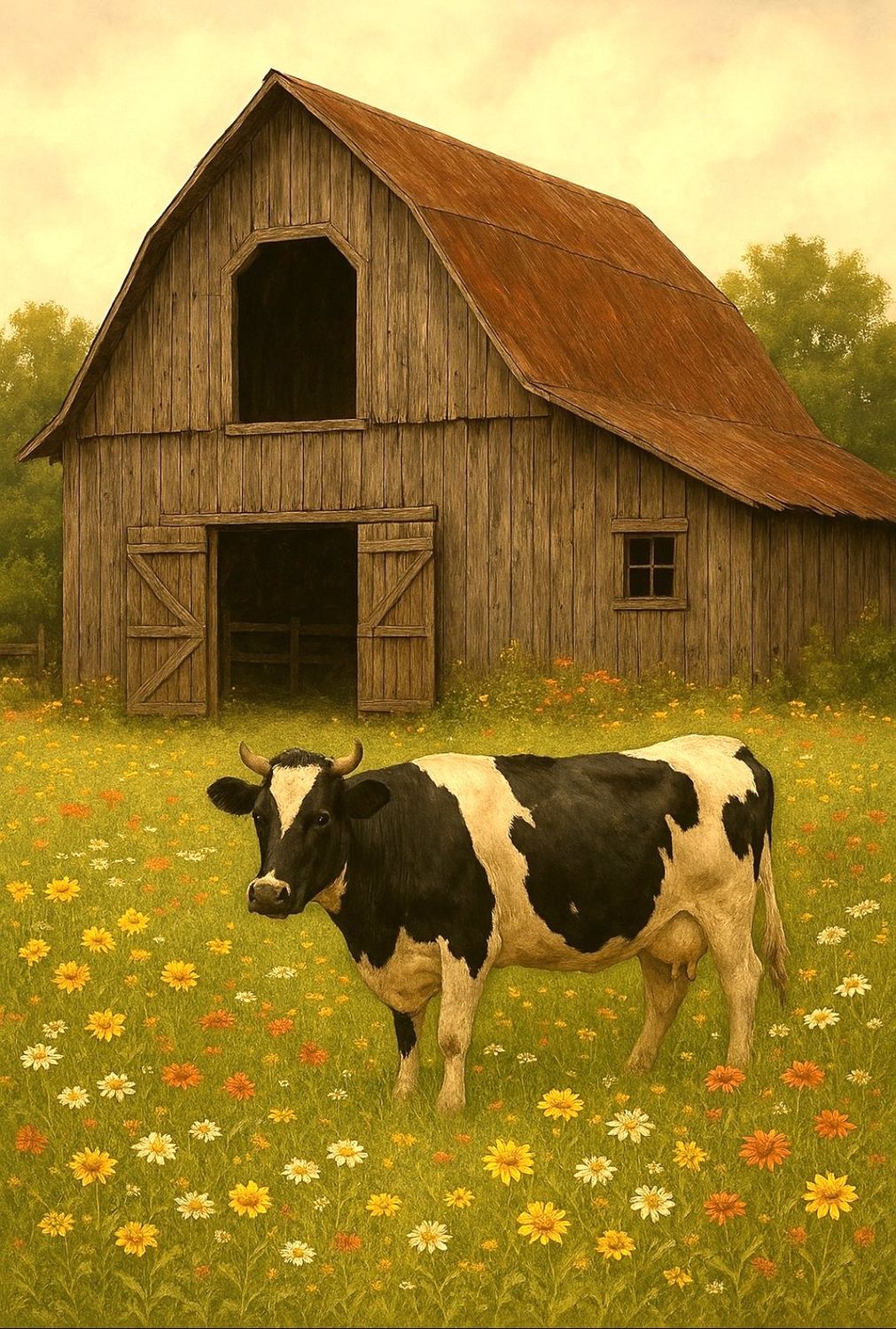 A4 FFF Cow And Barn Decoupage Rice paper