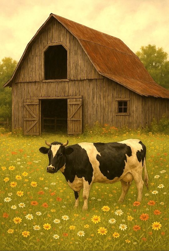 A4 FFF Cow And Barn Decoupage Rice paper