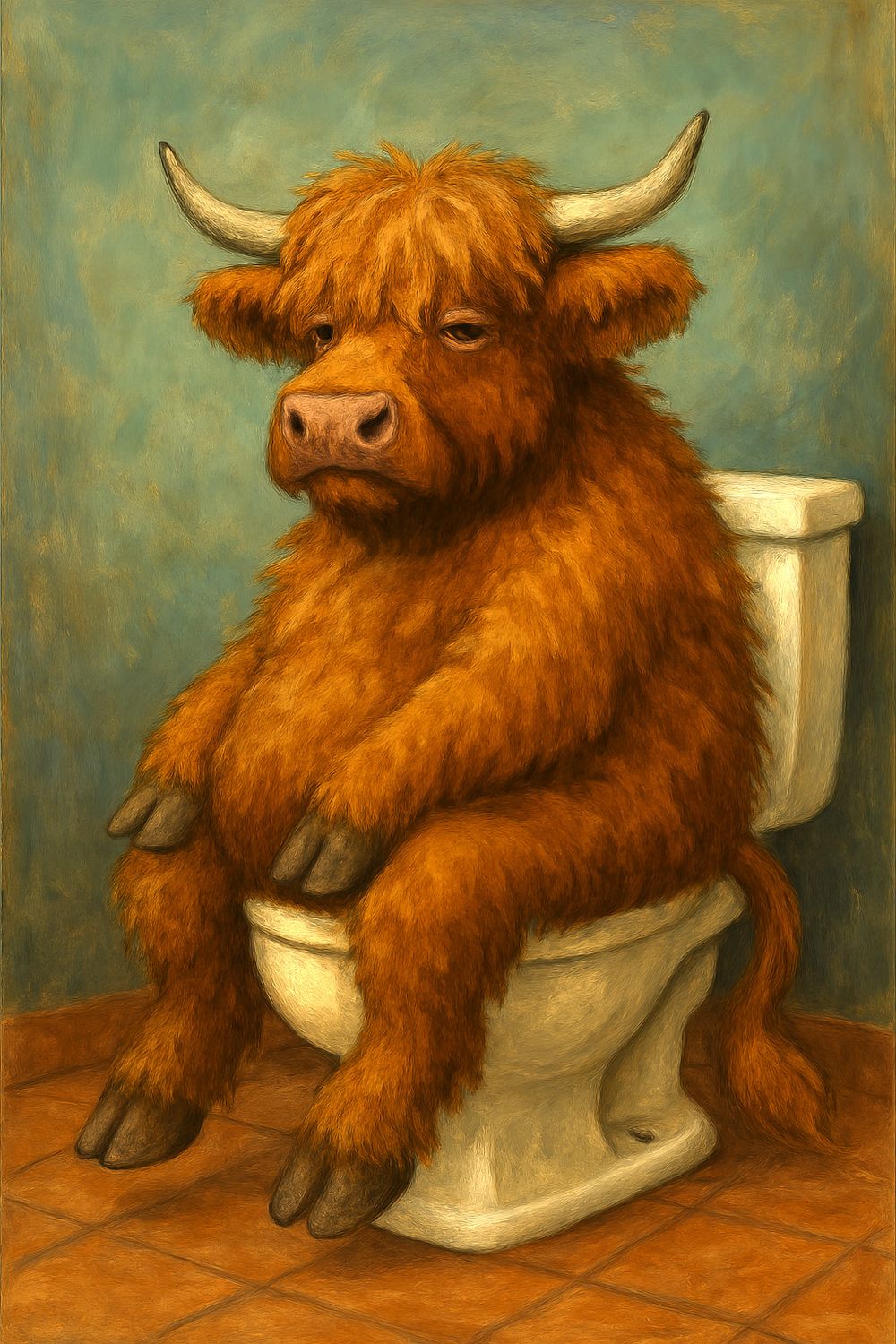 A4 FFF Cow on The John Decoupage Rice Paper
