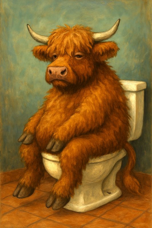 A4 FFF Cow on The John Decoupage Rice Paper