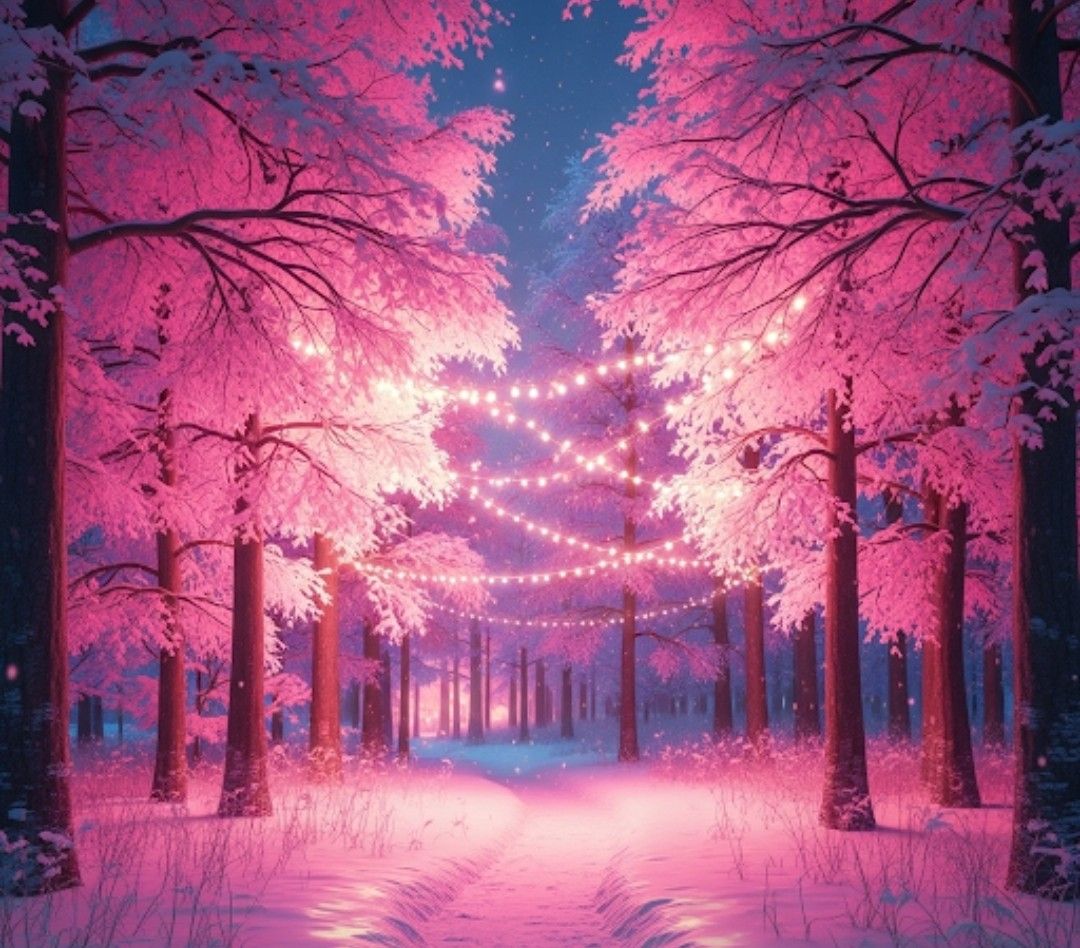 A4 FFF Pink Trees With Lights Decoupage Rice Paper