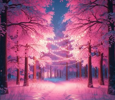 A4 FFF Pink Trees With Lights Decoupage Rice Paper