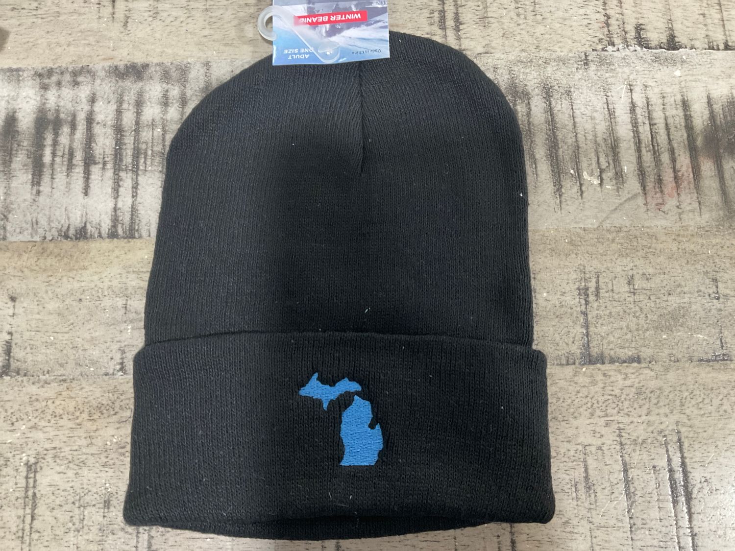 TM  Hat - Black Beanie Light Blue Michigan