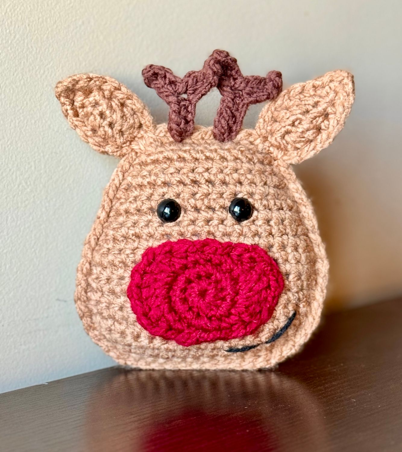 Reindeer Pillow Pal - Tan - Red Nose