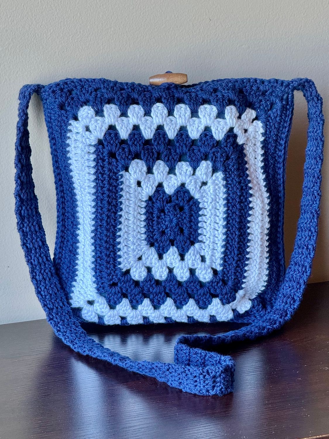 SC - Blue/White Crossbody - Fabric Lined - 100% Cotton