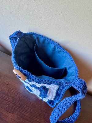 SC - Blue/White Crossbody - Fabric Lined - 100% Cotton
