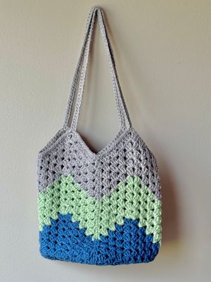 SC - Square Market Bag - Green/Grey/Blue - 100% Cotton