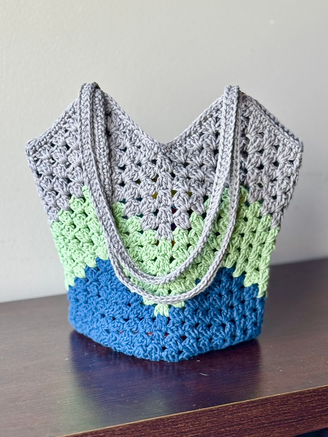 SC - Square Market Bag - Green/Grey/Blue - 100% Cotton