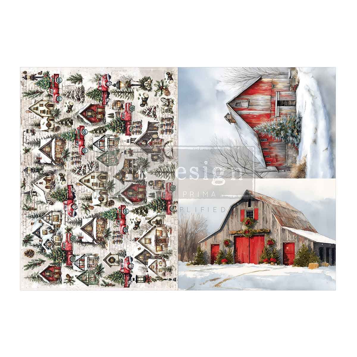 FFFPA Snowy Village Charm A3 Decoupage Fiber Paper