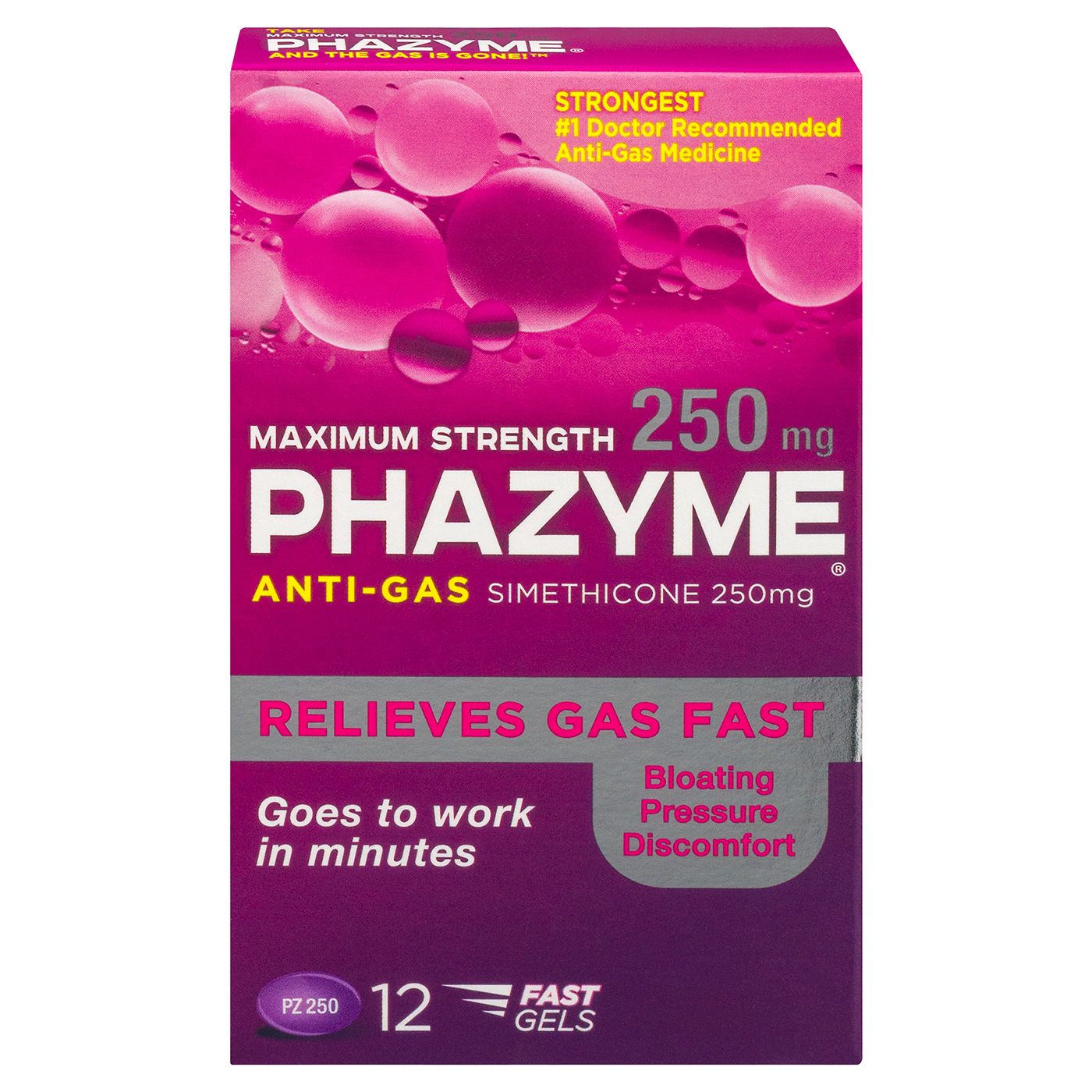 Phazyme Maximum Strength Gas and Bloating Relief, 250 Mg - 12.0 Ea