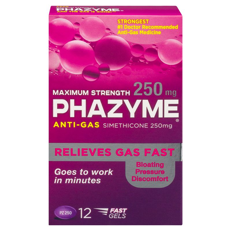 Phazyme Maximum Strength Gas and Bloating Relief, 250 Mg - 12.0 Ea