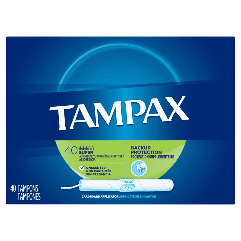 Tampax Cardboard Tampons Super Absorbency  Anti-Slip Grip  LeakGuard Skirt  Unscented  40 Count