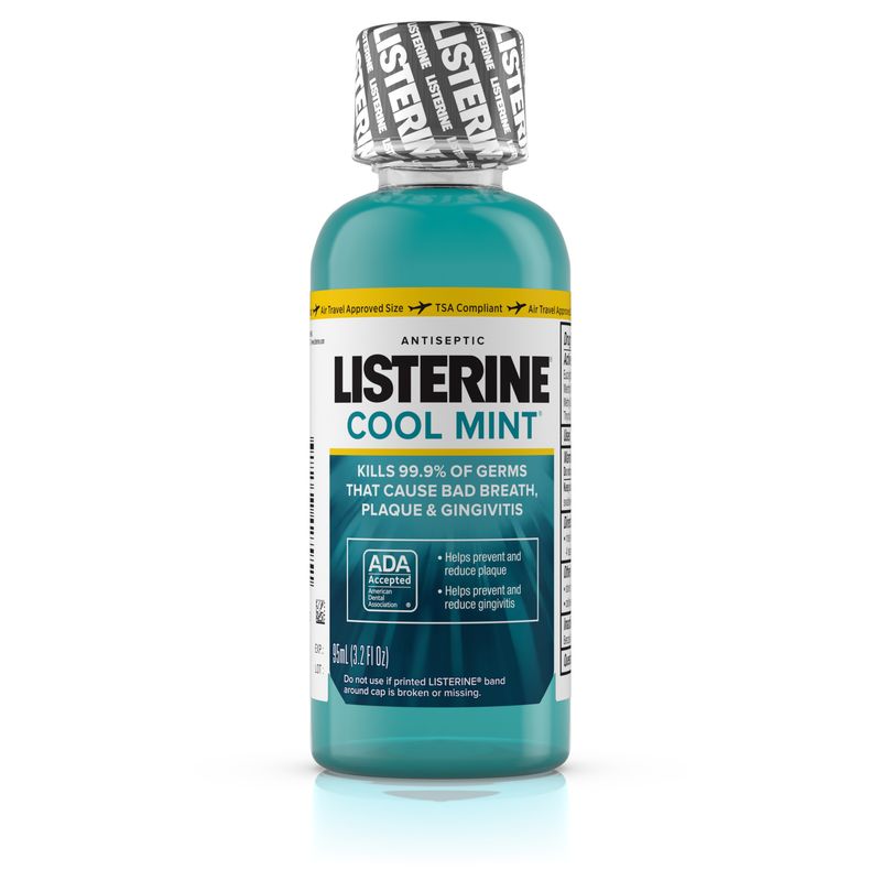 Listerine Cool Mint Antiseptic Mouthwash for Bad Breath  Mint  3.2 Oz