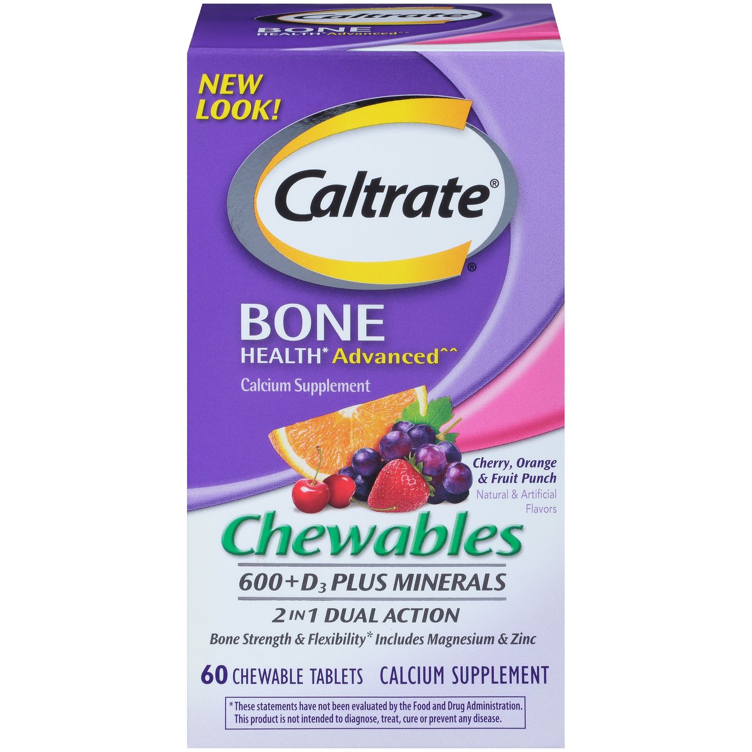 Caltrate Calcium & Vitamin D Plus Minerals, 600+D, Chewables Orange and Fruit Punch - 60.0 Ea