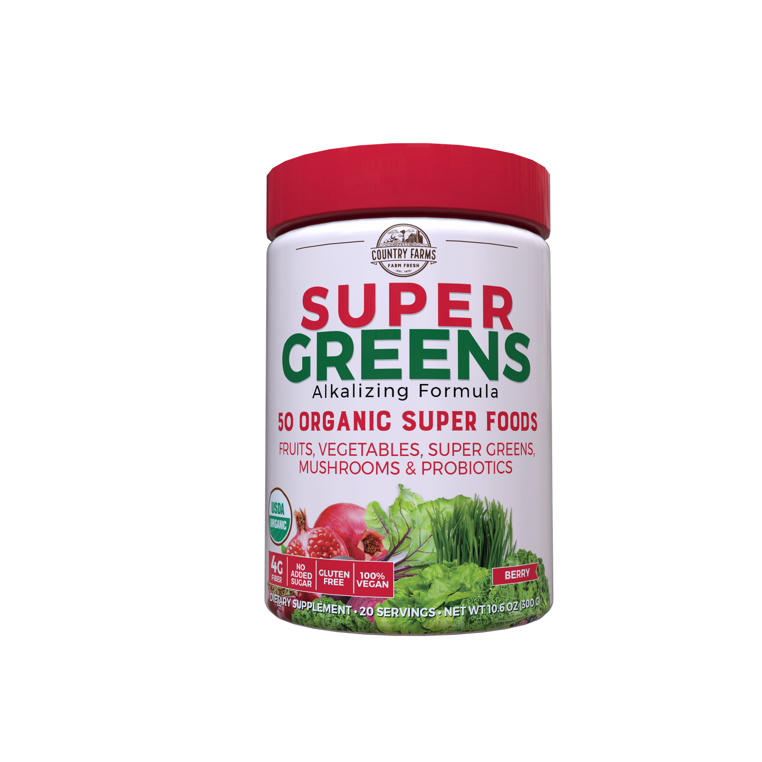 Country Farms Super Greens Powder, Berry Super Food & Berry Blend - 10.6 OZ