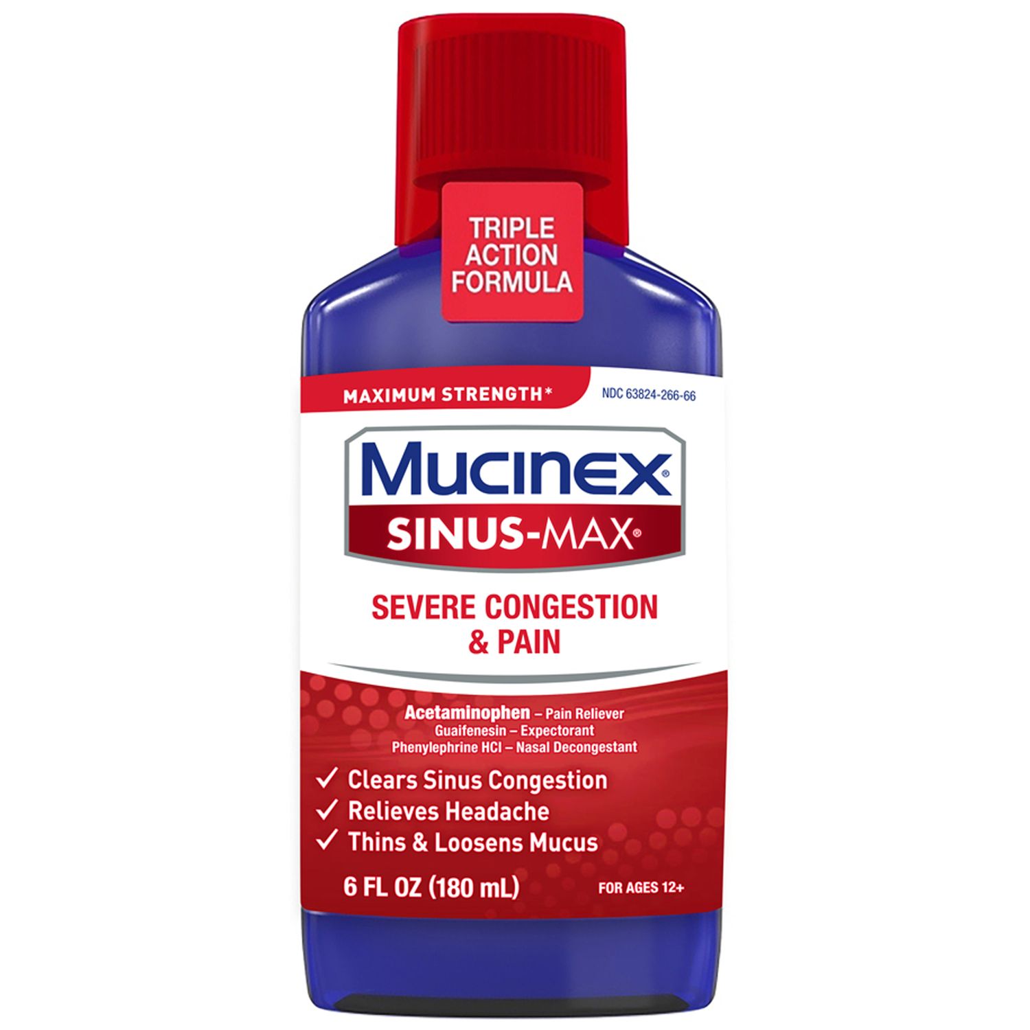 Mucinex Sinus-Max Adult Liquid Severe Congestion & Pain Relief  6 Ounce