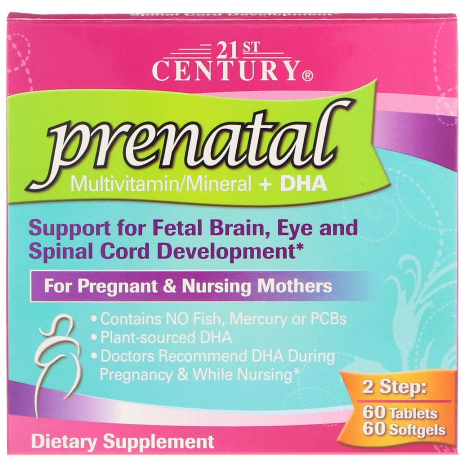 21st Century 2-Step Prenatal Multivitamin + DHA Tablets  120 Count