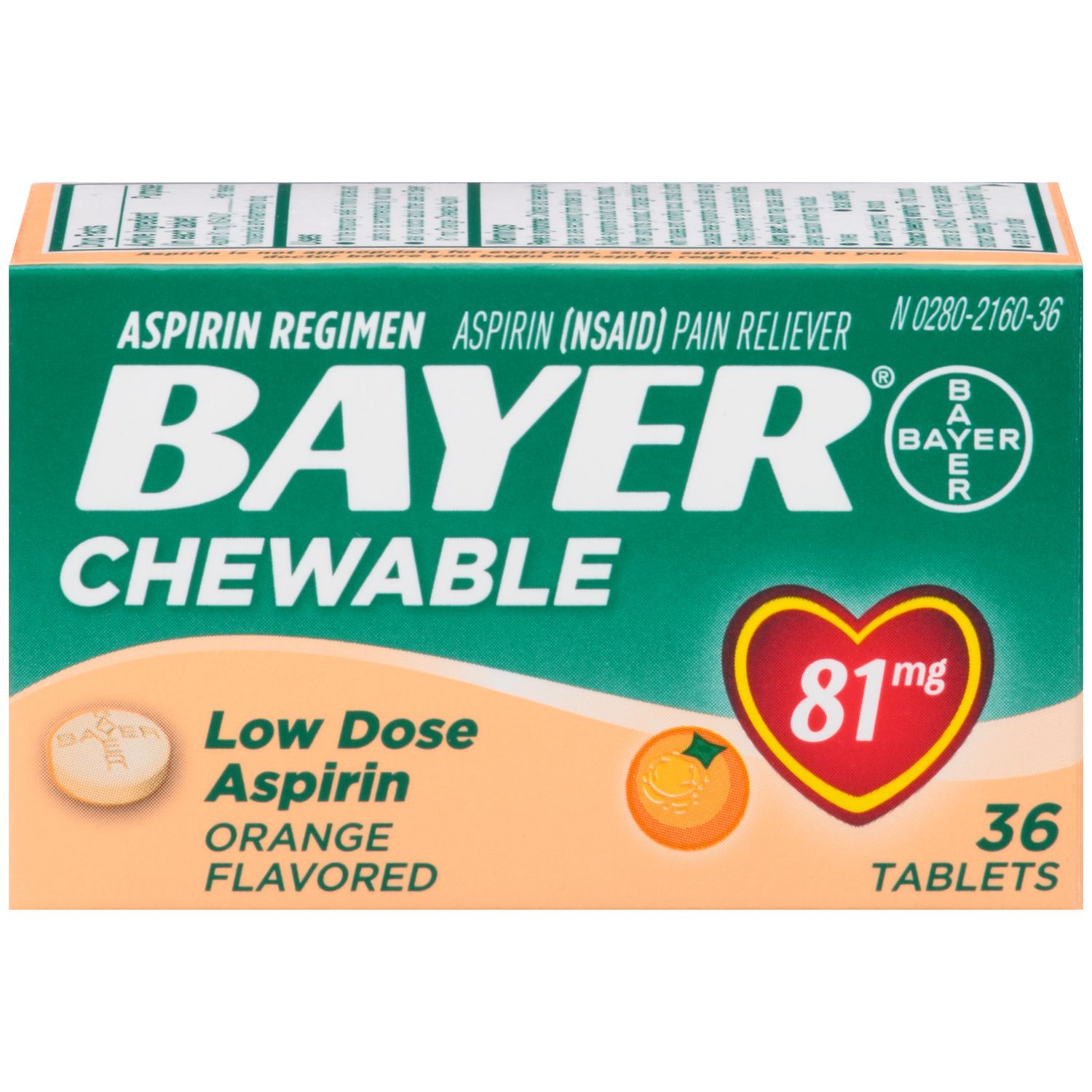 Bayer Low Dose Chewable 81mg Aspirin Tablets  Orange  36 Count