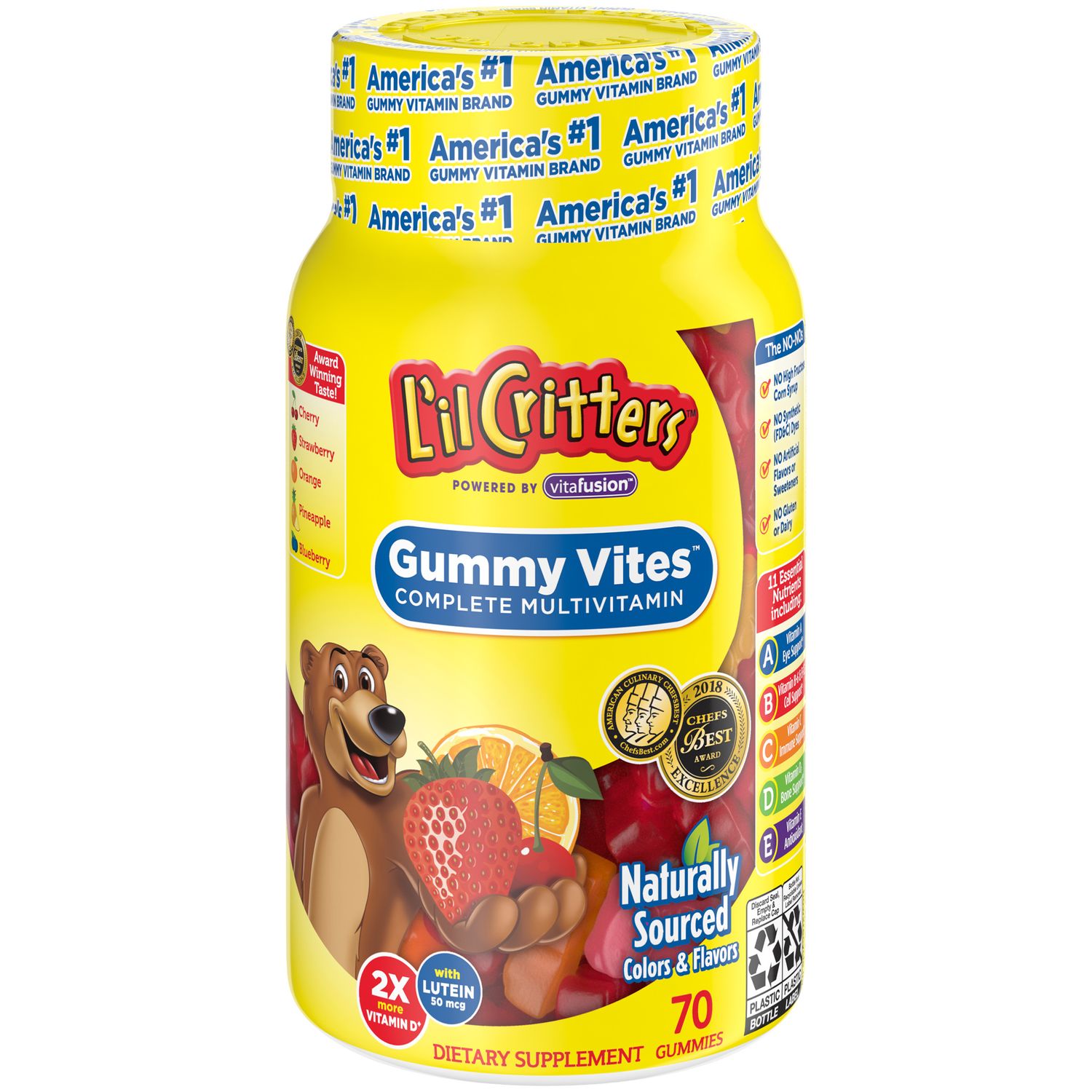 L Il Critters Gummy Vites Daily Kids Gummy Multivitamin: Vitamins C  D3 and Zinc for Immune Support* 70 Ct (35-70 Day Supply)  5 Delicious Flavors fro