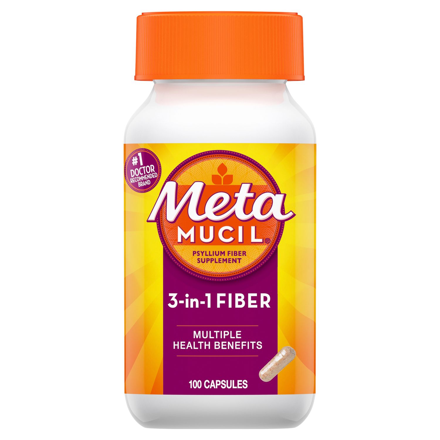 Metamucil Psyllium Husk Fiber Supplement, 3-in-1 - 100.0 Ea