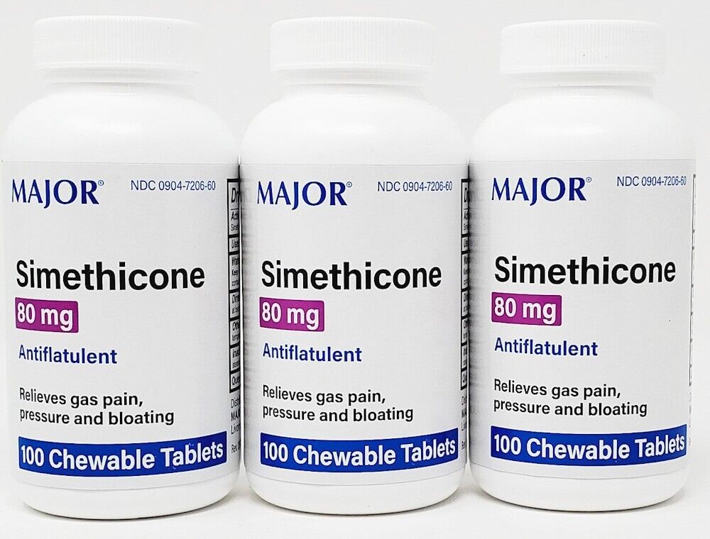 Major Simethicone 80 Mg (Antiflatulent) 100 Chew Tabs -3 Pack- Exp Date 03-2024