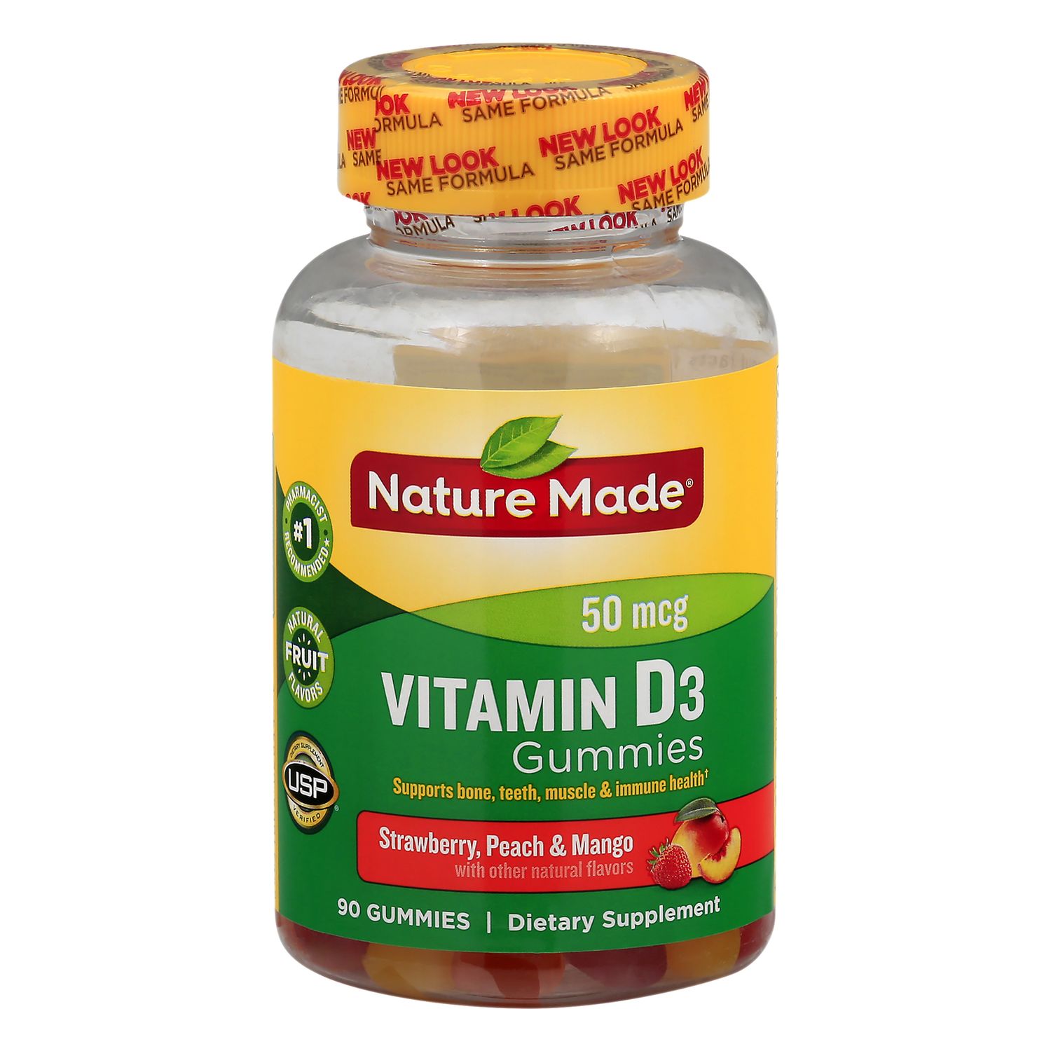Nature Made Vitamin D3 2000 IU (50 Mcg) Gummies Strawberry, Peach & Mango - 90.0 Ea