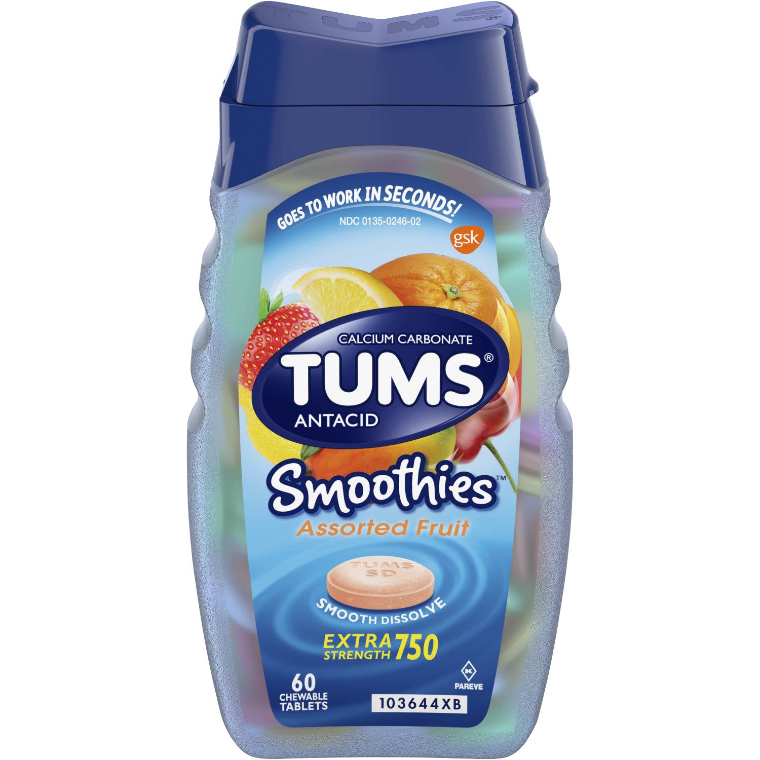 Tums Smoothies Assorted Fruit Extra Strength Antacids  60 Ct