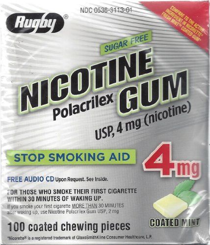 Rugby Sugar Free Nicotine Polacrilex Gum  100 Count - 4 MG - COATED MINT Flavor - Stop Smoking Aid