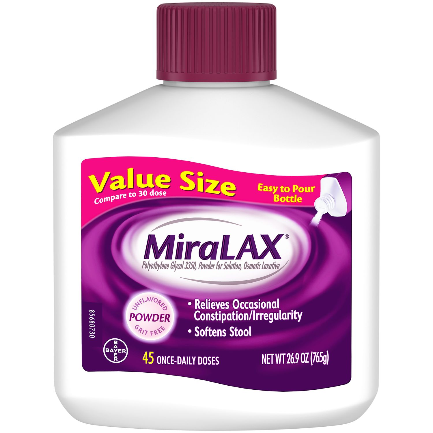 MiraLAX Laxative Powder for Gentle Constipation Relief Unflavored - 26.9 Oz