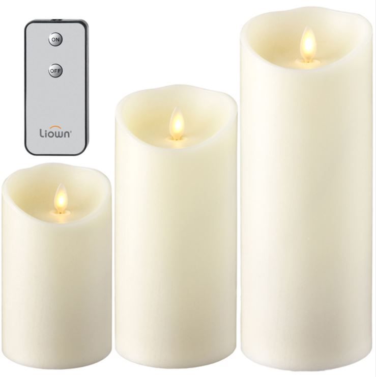 ivory pillar candle with remote - set of 3 - 37097