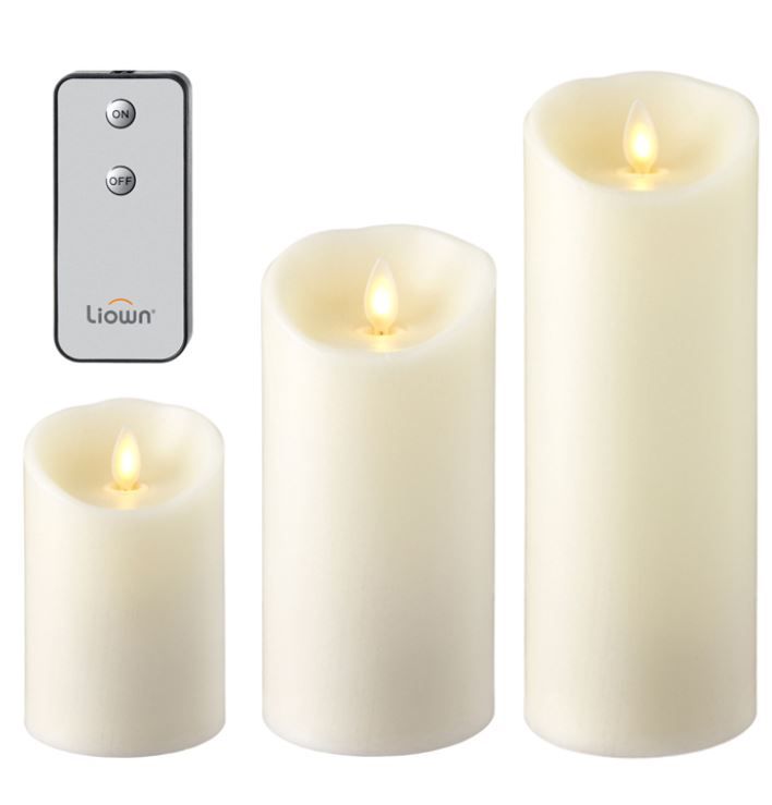 ivory pillar candle - set of 3 with remote - 37096