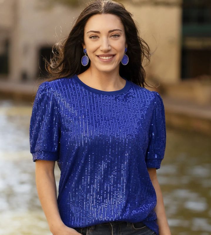 Sequin Half Sleeve Top - Royal Blue